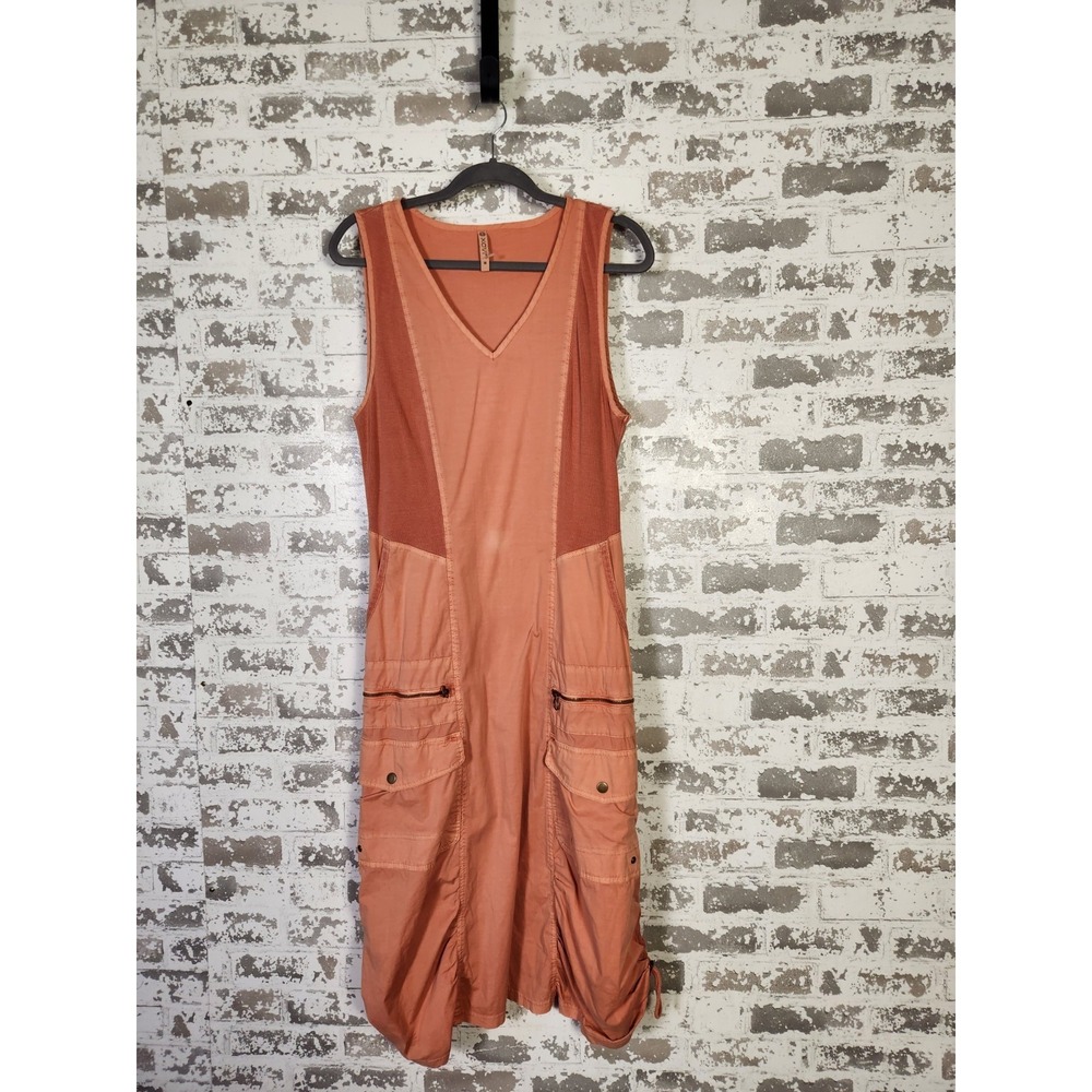 XCVI Wearables Utility Dress Orange Medium Midi Sleeveless Pockets Travel Urban